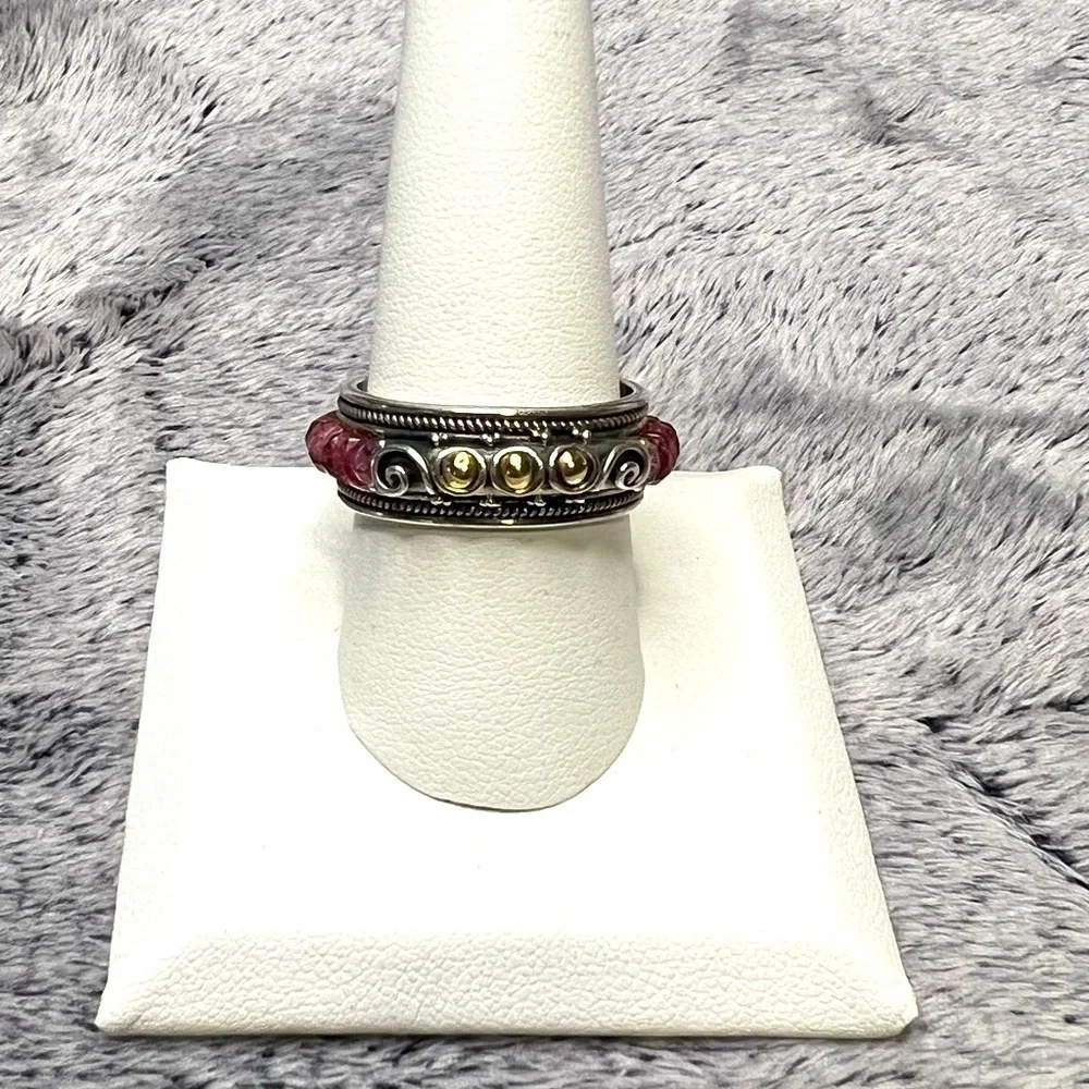 Vintage Indonesian Ring by Suarti with Pink Tourmaline 18k Gold Sterling Silver